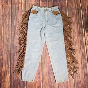 Vintage Seruchi Denim Jeans w/ Western Brown Suede Fringe